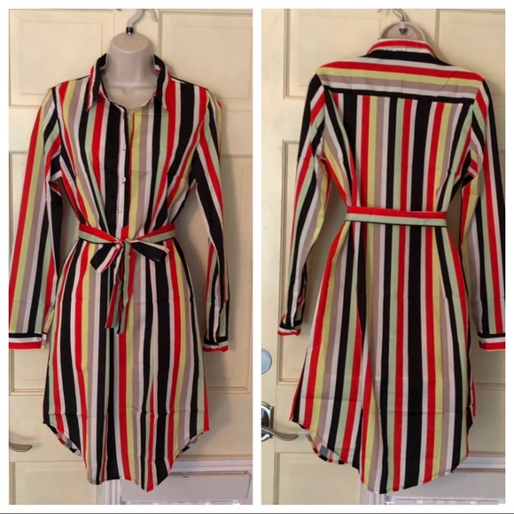 Striped shirt dress with tie - Picture 4 of 7